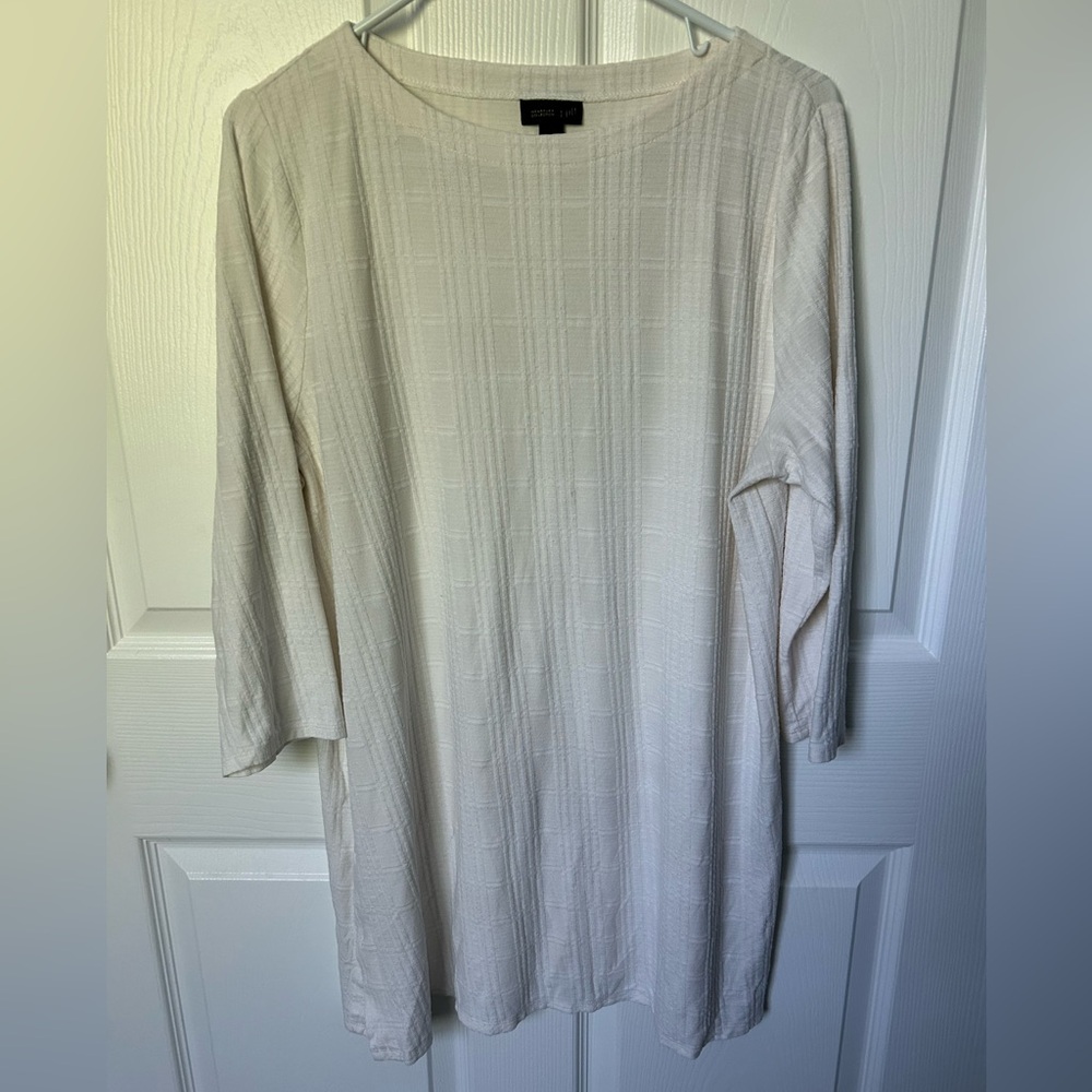 J. Jill Ivory Textured 3/4 Sleeve Boat Neck Tunic Blouse Size Large - Picture 1 of 15